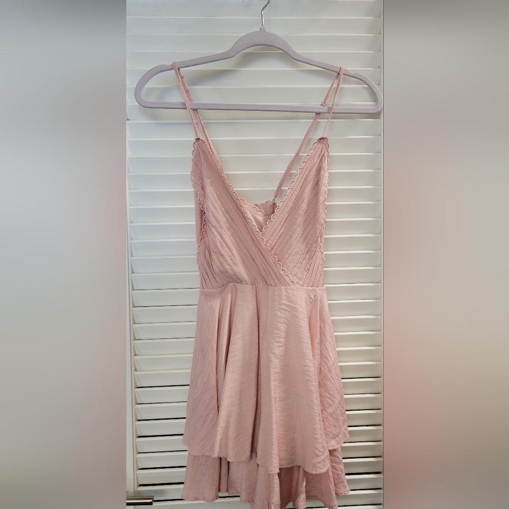miami Blush Pink Lace-Trim Spaghetti Strap Mini Dress